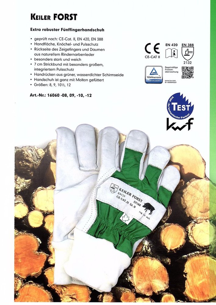 6 Paar KEILER Forst-Handschuhe Gr.8 Forsthandschuhe 100 Kabelbinder 