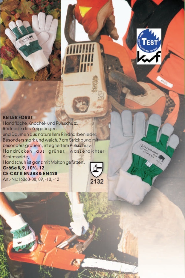 KEILER Forst Handschuhe CE-Cat II Rindnarbenleder Gr 8-12 